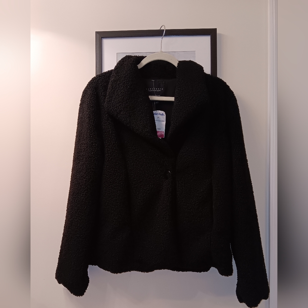 NWT Sanctuary Single Button Teddy Coat, Size L, Black